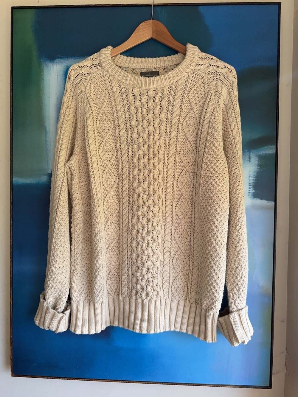 L.L. Bean Signature Cable Knit Cotton Sweater Cream Size L